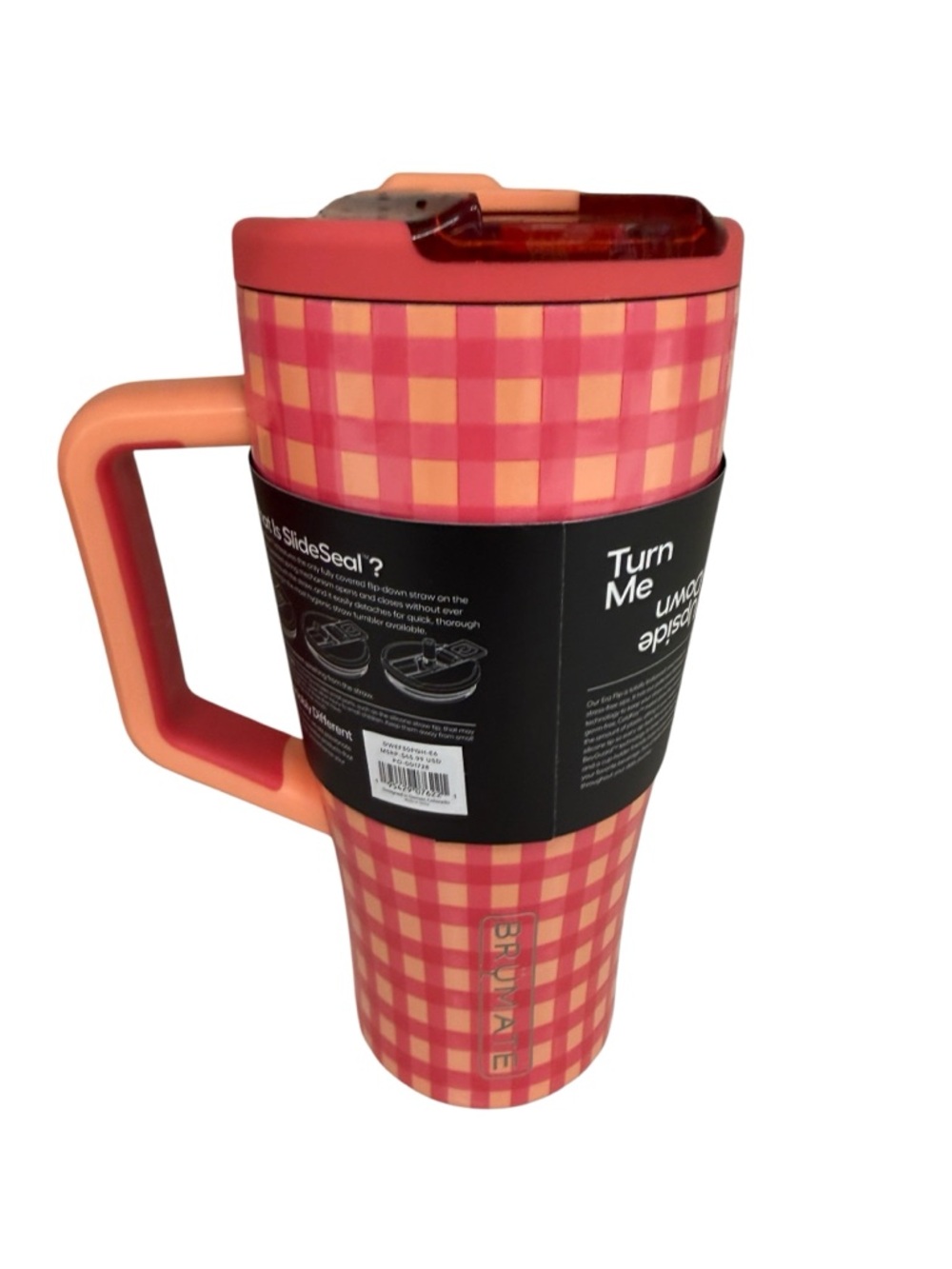 BrüMate Era 30oz Peach Gingham Flip Straw Tumbler Insulated Leakproof Cup - Picture 3 of 7